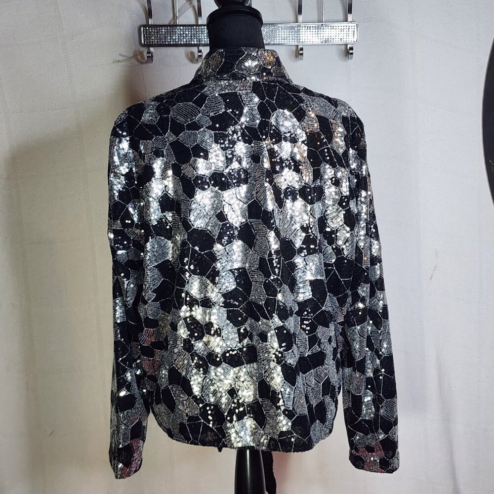 Chico's Black Silver Sequin Twilight Dazzle Tropez Poly Jacket Sz Chico 3 US XL - Picture 11 of 16